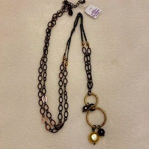 Nwt Lia Sophia 20” bronze chain necklace with 2 gold circular hoop and drops